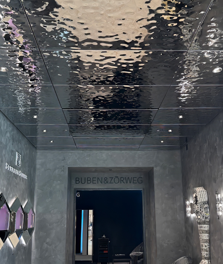 Stephen Silver Jewelry wave form panels by Accent Ceilings